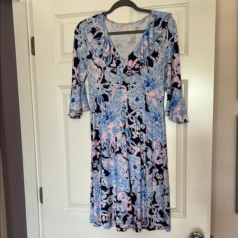 Lilly Pulitzer Blue and Black V-Neck Sundress